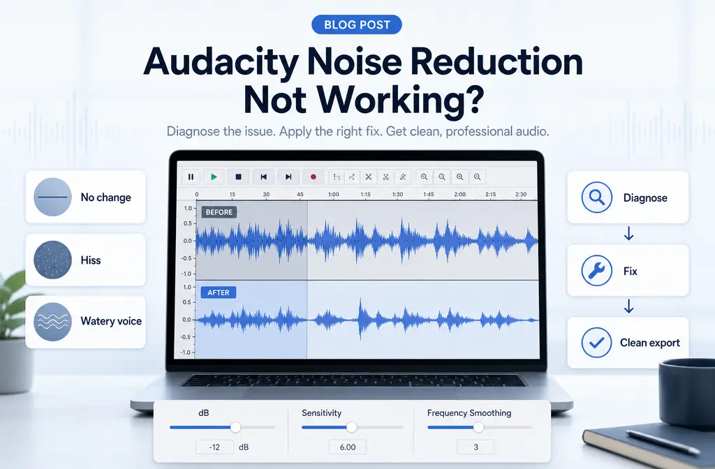 How to Fix Audacity Noise Reduction Not Working: No Audible Change, Bad Noise Profiles, Watery Voice, and Better Fallbacks