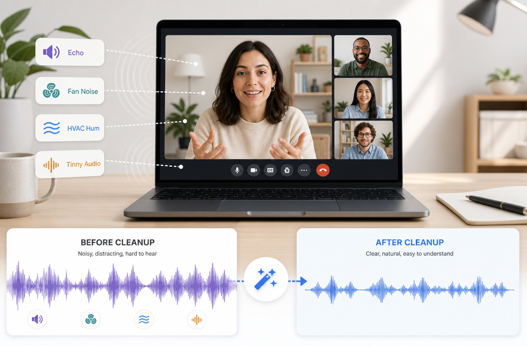 How to Clean Up Google Meet Recording Audio Online: Fix Echo, Fan Noise, and Tinny Calls Without a DAW