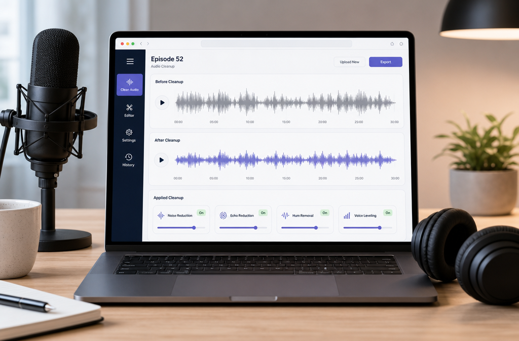 How to Clean Podcast Audio Online: Remove Background Noise, Level Voices, and Export for Spotify/Apple Without a DAW