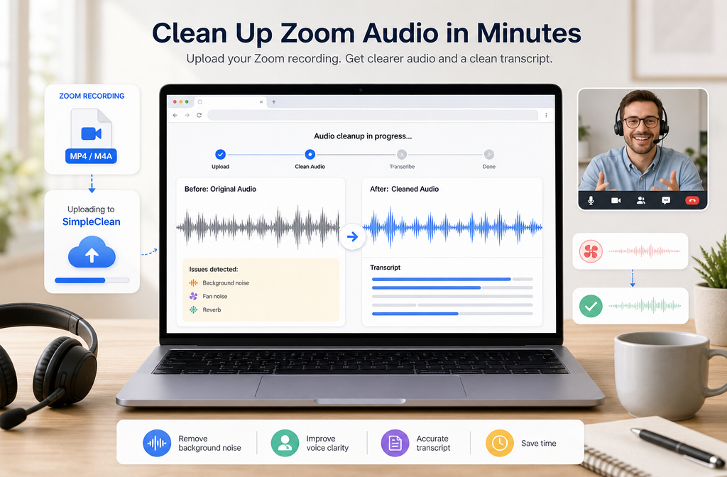 How to Clean Up Zoom Recording Audio Online: Fix Echo, Fan Noise, and Tinny Calls Without a DAW