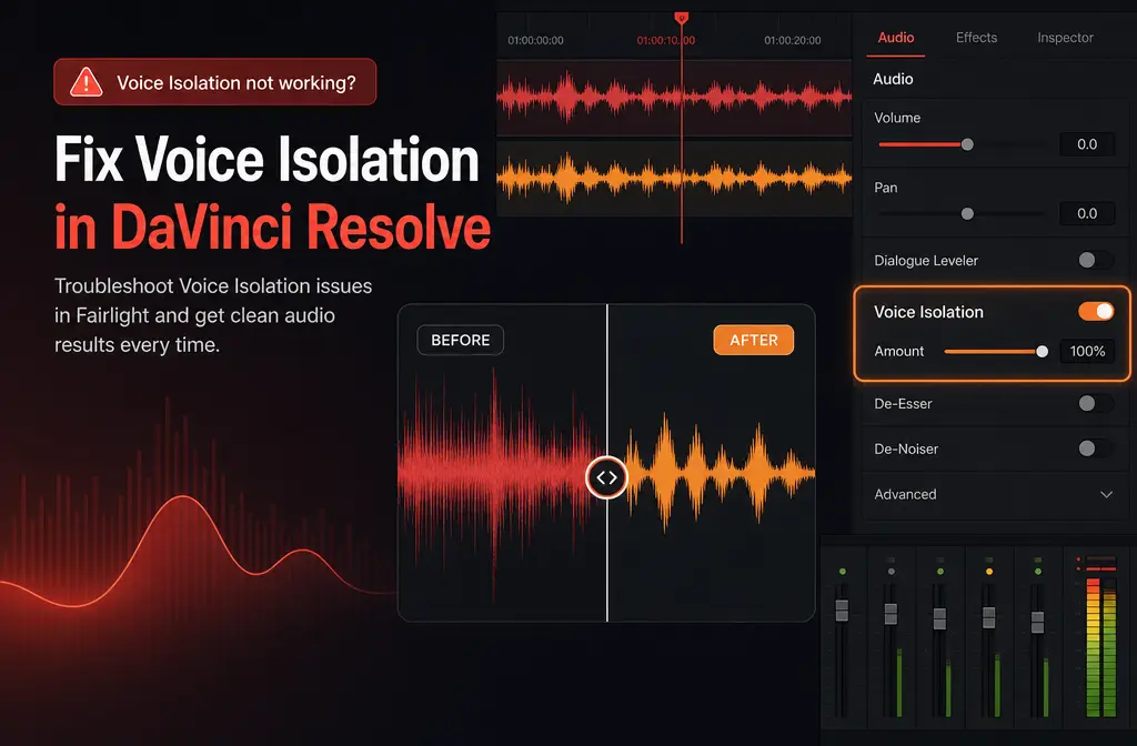 How to Fix DaVinci Resolve Voice Isolation Not Working: Missing Controls, Studio-Only Limits, Track vs Clip Confusion, and Better Fallbacks