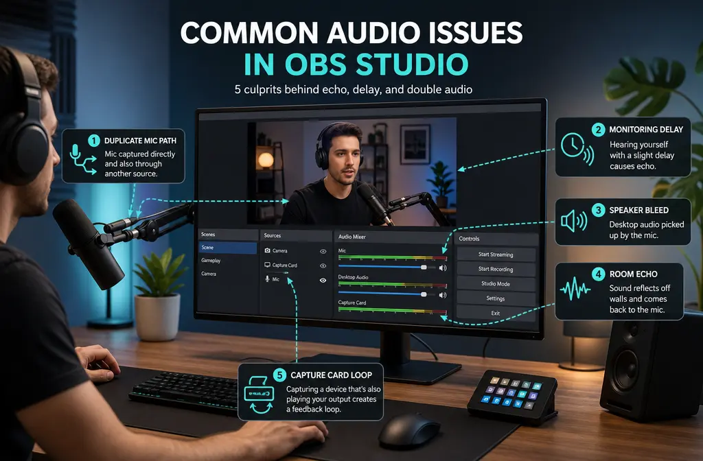 How to Fix Microphone Echo in OBS: Duplicate Audio, Monitoring Delay, Room Echo, and Better Fixes