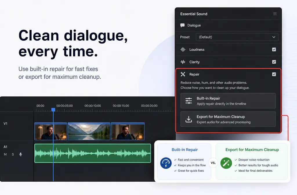 How to Fix Premiere Pro Noise Reduction Not Working: Missing Denoise, Essential Sound Issues, Track FX Dropouts, and Better Fallbacks