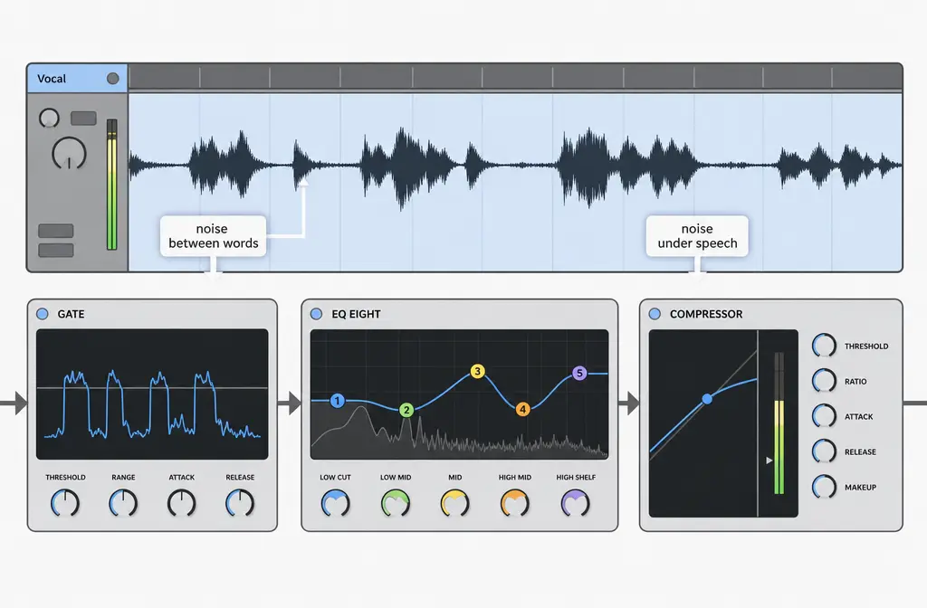 How to Remove Background Noise in Ableton Live: Gate vs EQ Eight vs External Editor, Best Order, and When to Clean the Exported File Online