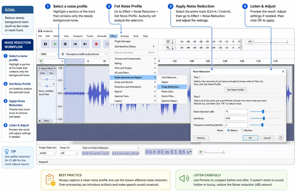 How to Remove Background Noise in Audacity Without Making Your Voice Sound Robotic