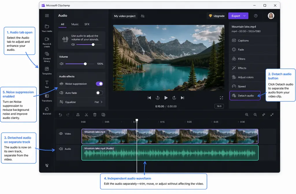 How to Remove Background Noise in Clipchamp: Noise Suppression Steps, Detach Audio Gotchas, and When to Clean the Exported File Instead