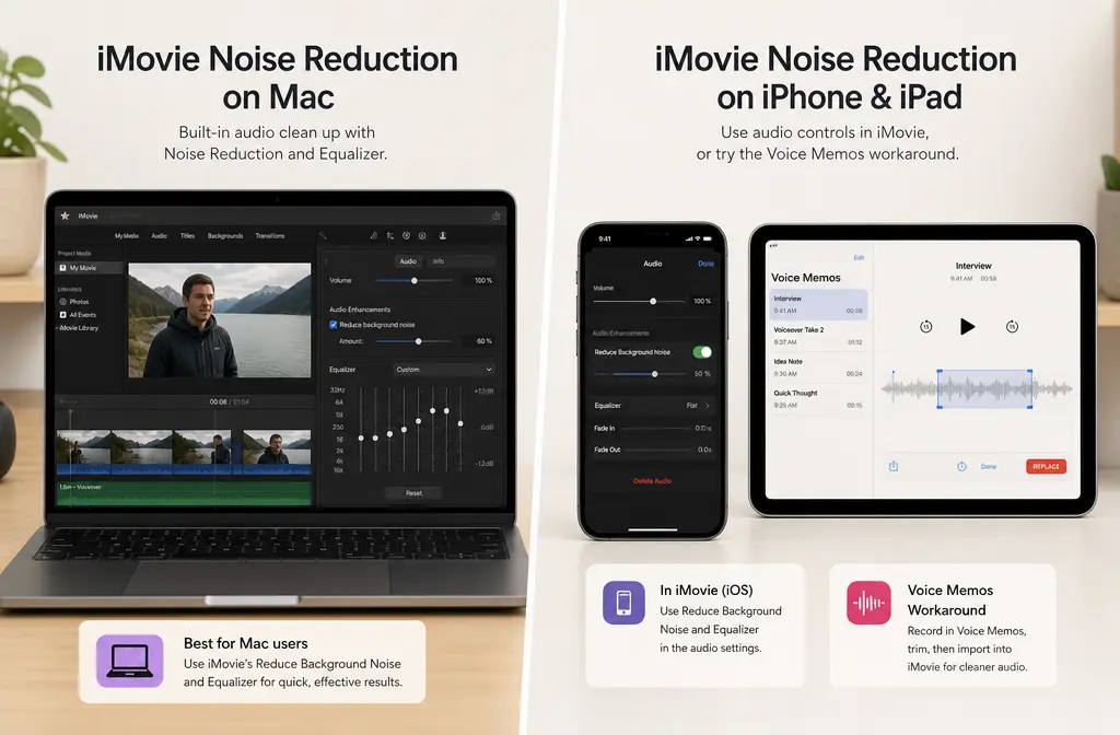 How to Remove Background Noise in iMovie: Mac Steps, iPhone/iPad Limits, and the Best Workarounds