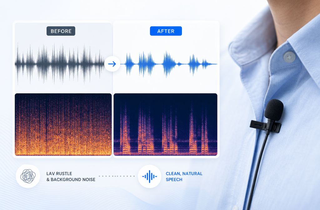 How to Remove Lav Mic Rustle from Audio Online: Fix Clothing Noise in Interviews, Weddings, and Talking-Head Video