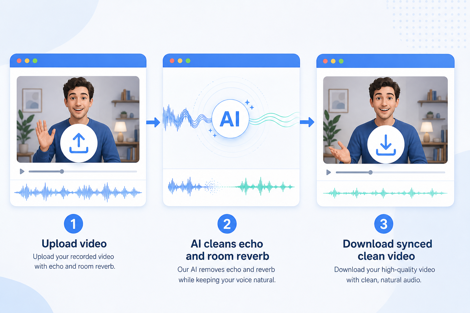 SimpleClean upload preview download workflow for removing reverb from video online