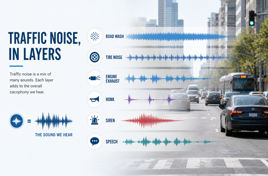 Diagram showing different kinds of traffic noise in a spoken-word video recording